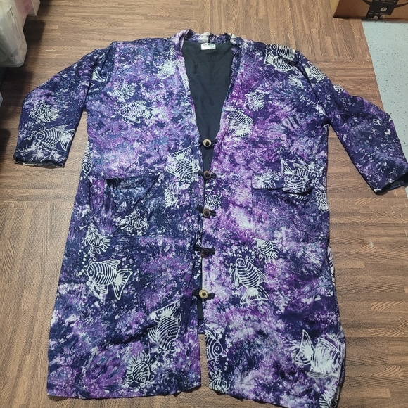 Ok Mike Women FIsh Print Pattern Longsleeves Long Rayon coat Cardigan - Picture 4 of 13